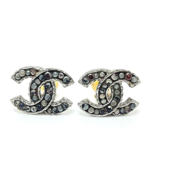 CHANEL 02A CC Mark Accessories Earrings Metal Silver - Picture 1 of 6